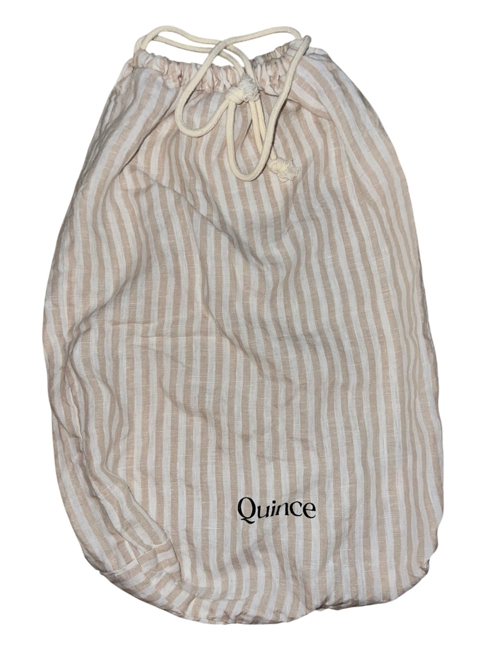 Quince Beige and White Linen Striped Drawstring Bag